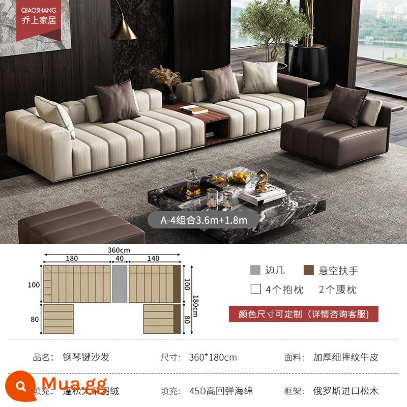 Ghế sofa phím đàn piano tối giản sang trọng của Ý phòng khách biệt thự cỡ lớn được làm theo yêu cầu Ghế sofa da đàn piano lớp đầu tiên được làm theo yêu cầu - Tổ hợp A-4 3,6m+1,8m