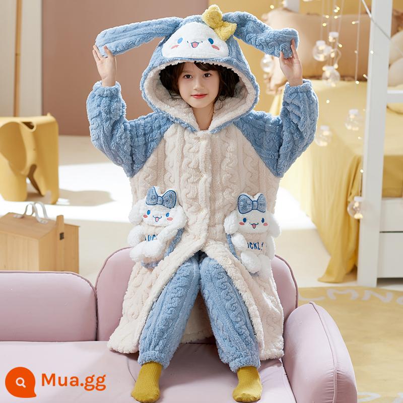 Váy ngủ bé gái mùa đông flannel ngôi sao sương cha mẹ-con áo choàng tắm dày Plus nhung cho bé nhà trẻ em bộ quần áo - G32009 Ngọc Quý Chó [Jacquard] Áo choàng + Quần