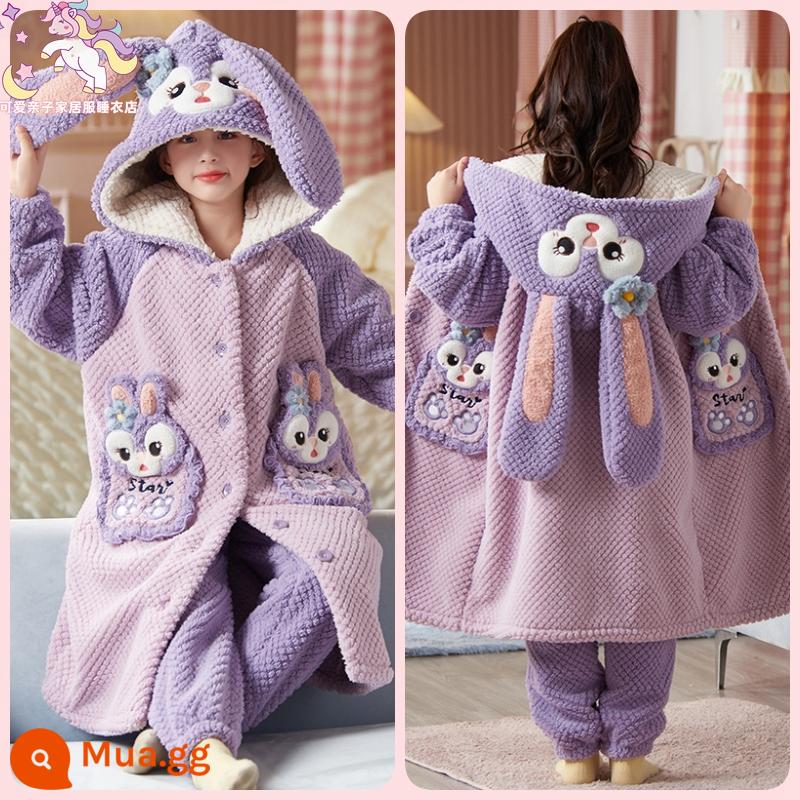 Váy ngủ bé gái mùa đông flannel ngôi sao sương cha mẹ-con áo choàng tắm dày Plus nhung cho bé nhà trẻ em bộ quần áo - G32132 Áo + quần Xingdailu