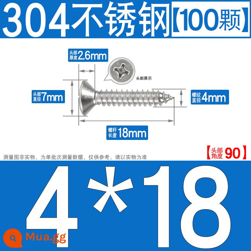 Thép không gỉ 304 vít tự tháo chéo vít đầu chìm vít gỗ mở rộng vít đầu phẳng 1M2M3M4M5M6 - M4*18[100 chiếc]