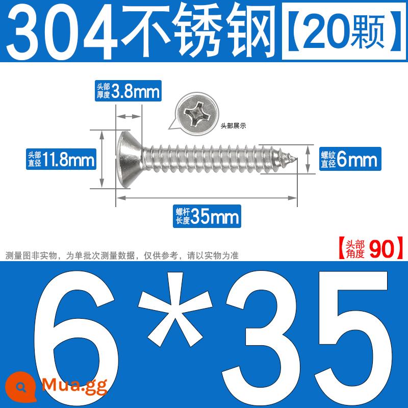 Thép không gỉ 304 vít tự tháo chéo vít đầu chìm vít gỗ mở rộng vít đầu phẳng 1M2M3M4M5M6 - M6*35[20 chiếc]