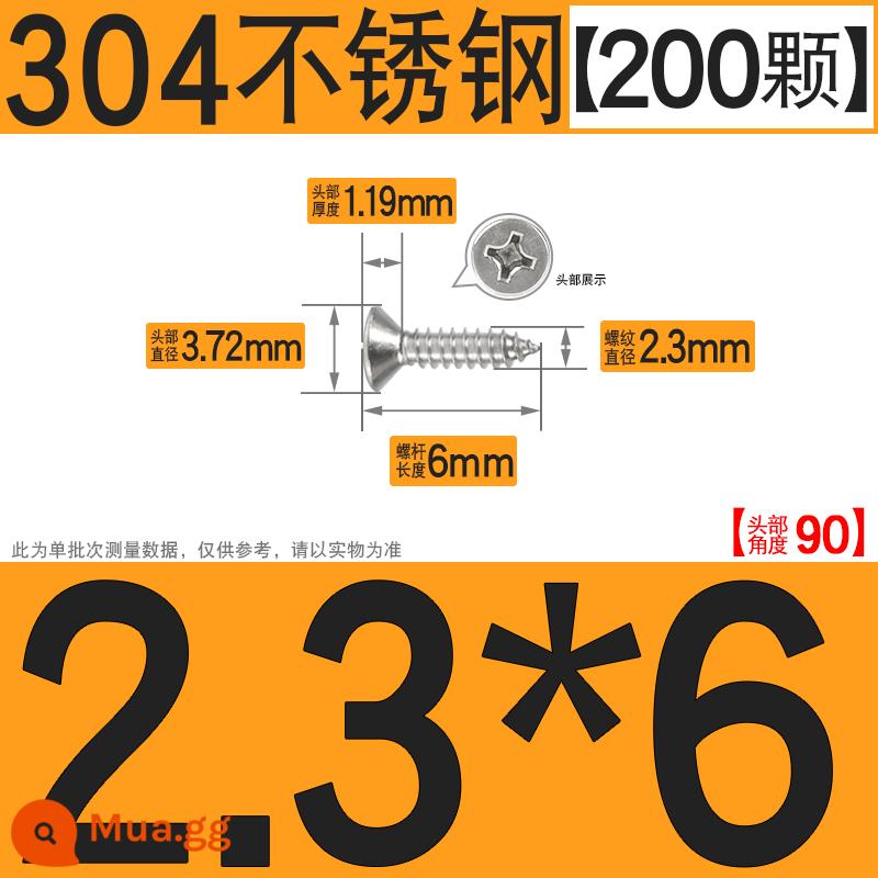 Thép không gỉ 304 vít tự tháo chéo vít đầu chìm vít gỗ mở rộng vít đầu phẳng 1M2M3M4M5M6 - M2.3*6[200 chiếc]