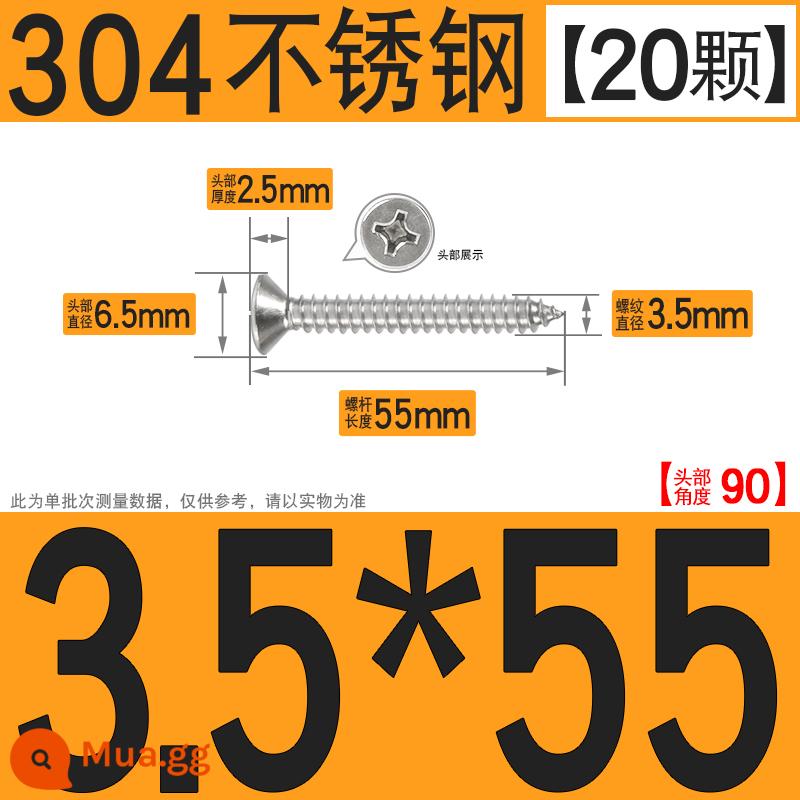 Thép không gỉ 304 vít tự tháo chéo vít đầu chìm vít gỗ mở rộng vít đầu phẳng 1M2M3M4M5M6 - M3.5*55[20 chiếc]