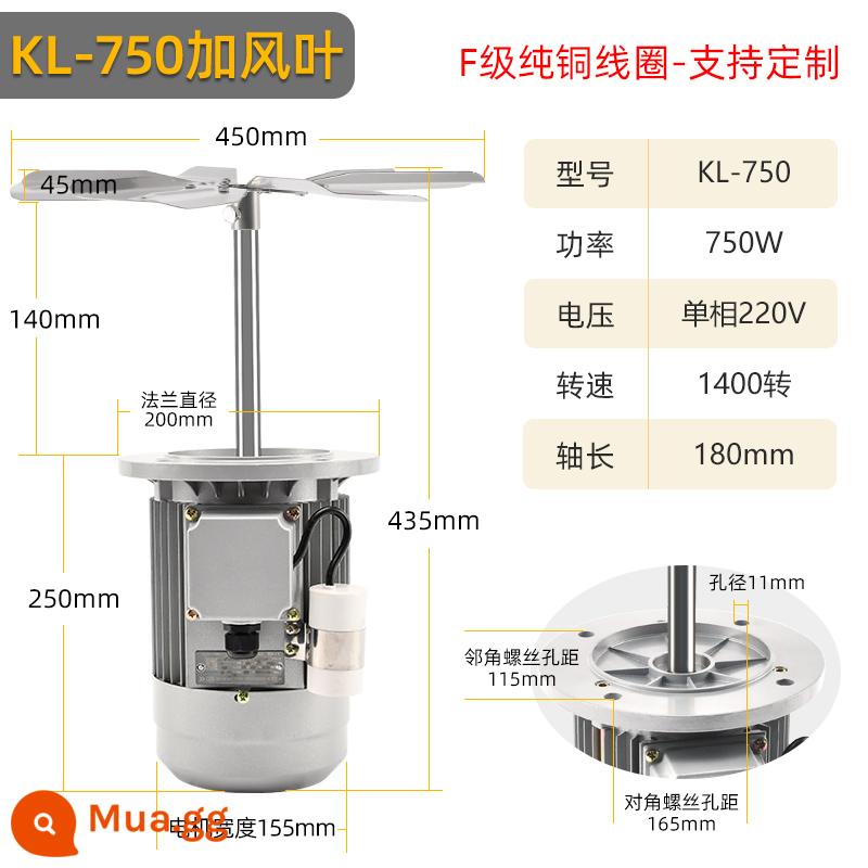 Động cơ trục mở rộng chịu nhiệt độ cao 220v nồi hơi chu trình nhiệt lò hầm 370w380v quạt lò công nghiệp - 750W/1400 vòng/phút/220V-Thêm cánh quạt