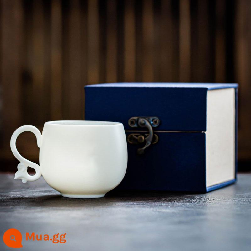 Rồng và Phoenix Tea Cup cá nhân Deville White Potcelain Lord Lord Cup Single Nhật Bản Cặp đôi Master Cup Liuli Kung Fu Master Master - Chén ngọc mỡ dê "Phoenix Handle" chưa nấu chín - hộp quà