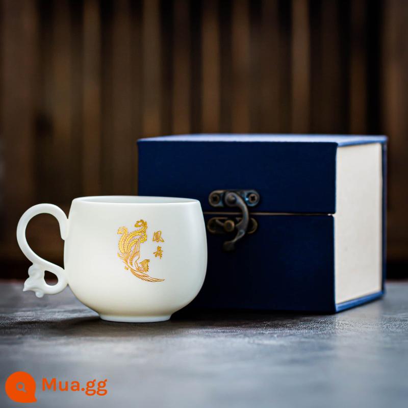 Rồng và Phoenix Tea Cup cá nhân Deville White Potcelain Lord Lord Cup Single Nhật Bản Cặp đôi Master Cup Liuli Kung Fu Master Master - Chén ngọc mỡ dê "Feng Wu" chưa nấu chín - hộp quà