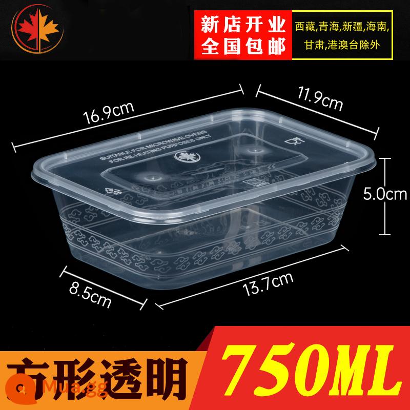 Hình Chữ Nhật 1000ML Dùng Một Lần Hộp Cơm Thức Ăn Nhanh Bento Bát Canh Hộp Bao Bì Miễn Phí Vận Chuyển Dày Trong Suốt Giao Hộp Cơm Trưa - Vuông trong suốt 750ml dày có nắp 300 bộ