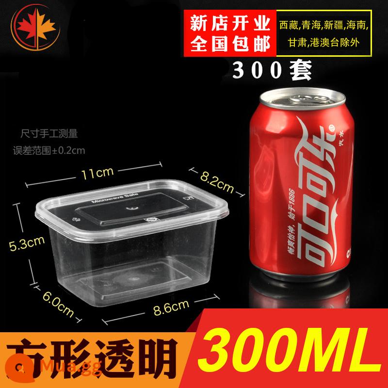 Hình Chữ Nhật 1000ML Dùng Một Lần Hộp Cơm Thức Ăn Nhanh Bento Bát Canh Hộp Bao Bì Miễn Phí Vận Chuyển Dày Trong Suốt Giao Hộp Cơm Trưa - Vuông trong suốt 300ml dày có nắp 300 bộ