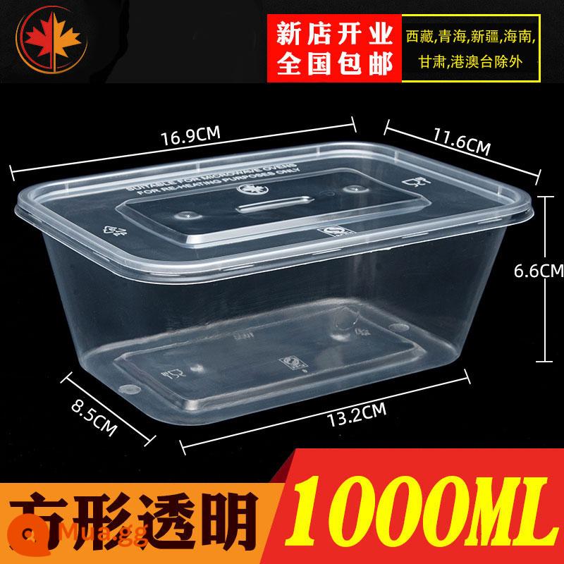 Hình Chữ Nhật 1000ML Dùng Một Lần Hộp Cơm Thức Ăn Nhanh Bento Bát Canh Hộp Bao Bì Miễn Phí Vận Chuyển Dày Trong Suốt Giao Hộp Cơm Trưa - Vuông trong suốt 1000ml dày có nắp 300 bộ