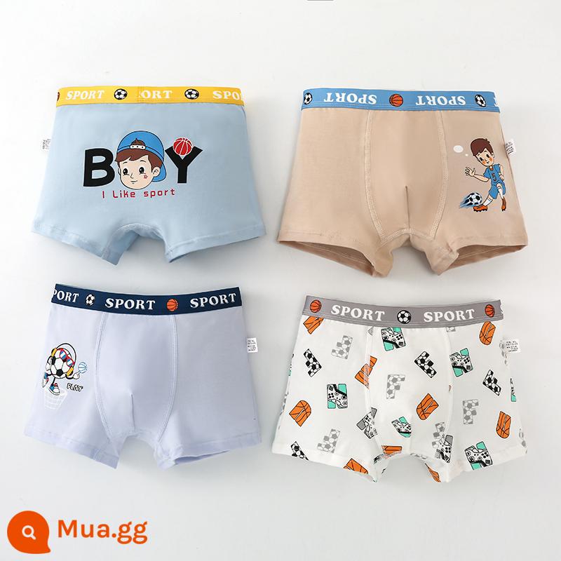 Quần lót bé trai Youbeiyi cotton nguyên chất trẻ em quần boxer trẻ em vừa và lớn quần đùi trẻ em quần bé không kẹp mông - Cool Boys (4 Gói)