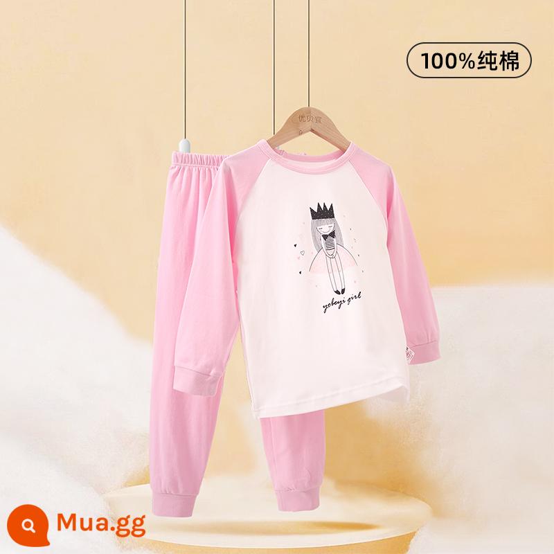 Bộ đồ lót giữ nhiệt cho trẻ em Bộ quần áo mùa thu và quần vệ sinh dày cho bé trai Bộ cotton nguyên chất quần áo mùa thu đông cho nữ Youbeiyi - cô gái vương miện