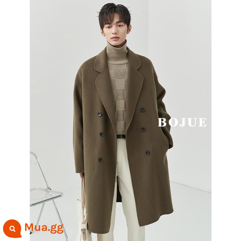 Áo khoác len hai mặt nam dáng dài phiên bản 22 mùa đông Hàn Quốc dáng rộng chất liệu len dày không cashmere cao cấp - Màu xanh rêu đậm (tất cả len)