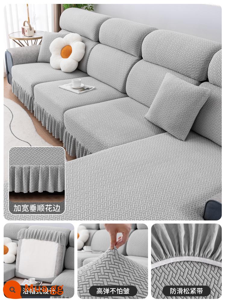 Vỏ bọc ghế sofa đa năng bao gồm tất cả các mùa váy mới đơn giản đàn hồi vải chống trượt sofa vải che bụi - Váy lông cừu cực nhạt màu xám vừa