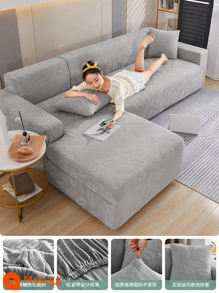 Ghế Sofa Đàn Hồi Tất Cả Bao Gồm 1 Giày Lười Ghế Sofa Đa Năng Mới Dày Chống Mèo Xước Vỏ Bảo Vệ - Nhung lá jacquard - xám nhạt