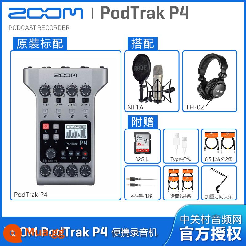 Máy trộn đa năng di động ZOOM PodTrak P4 P8 Hệ thống sản xuất podcast trực tiếp tích hợp - Cấu hình tiêu chuẩn + micro NT1A + cáp điện thoại di động 4 lõi + quà tặng