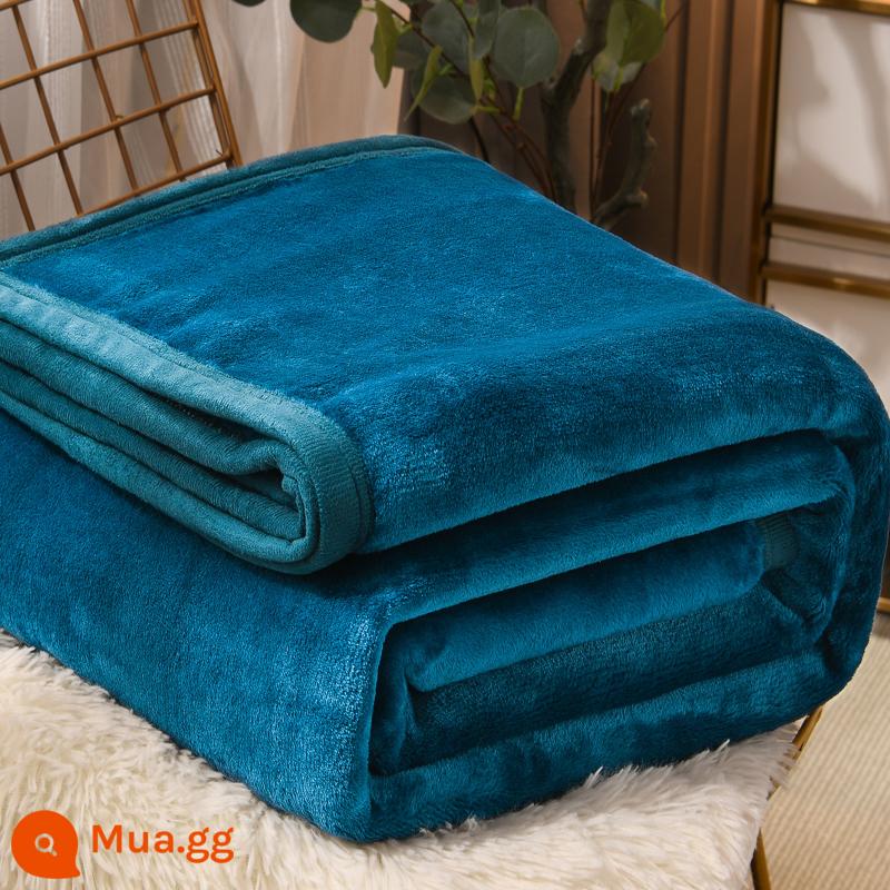 Dép Nỉ Chăn Giường Chăn Nhung San Hô Chân Sofa Văn Phòng Chăn Sinh Viên Mùa Đông Dày Ấm Tờ - con công màu xanh