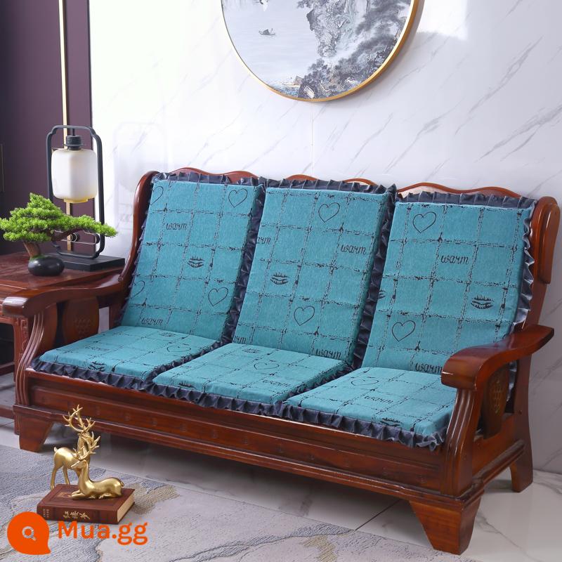 Sofa gỗ đệm có tựa lưng đệm ghế gỗ đệm một mảnh gỗ gụ thoáng mát đệm ghế dày đệm mùa đông - Bàn cờ tình yêu màu xanh