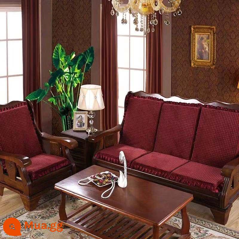 Sofa gỗ đệm có tựa lưng đệm ghế gỗ đệm một mảnh gỗ gụ thoáng mát đệm ghế dày đệm mùa đông - Hạt ngô màu xám nhạt-đỏ tía