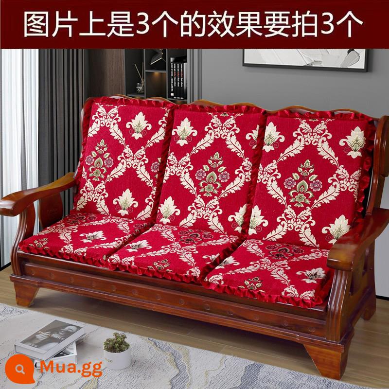 Sofa gỗ đệm có tựa lưng đệm ghế gỗ đệm một mảnh gỗ gụ thoáng mát đệm ghế dày đệm mùa đông - Chenille Jinyumantang-Đỏ