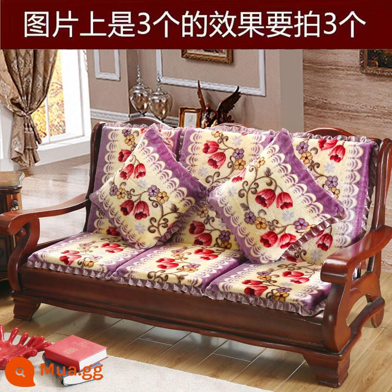 Sofa gỗ đệm có tựa lưng đệm ghế gỗ đệm một mảnh gỗ gụ thoáng mát đệm ghế dày đệm mùa đông - chúc may mắn màu tím