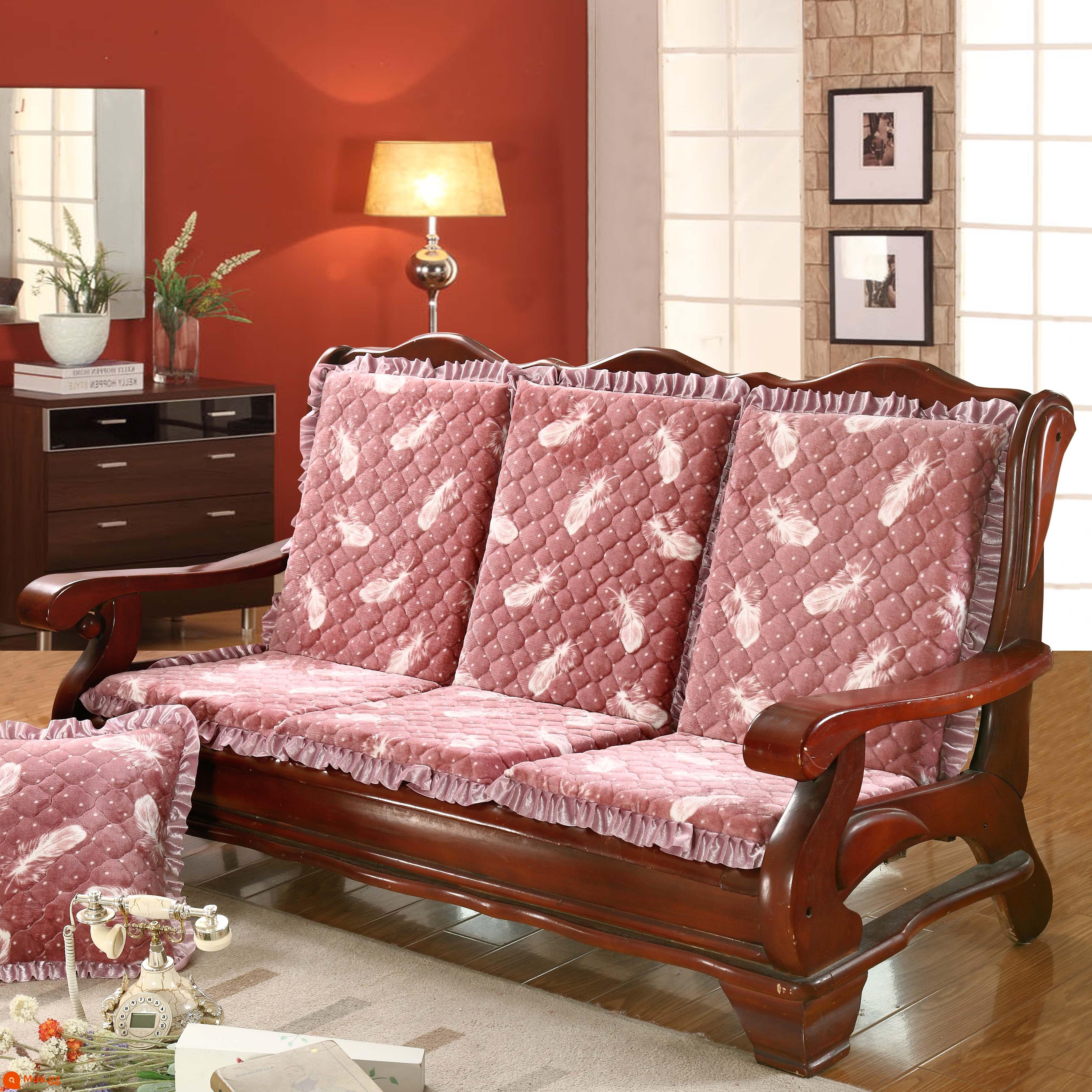 Sofa gỗ đệm có tựa lưng đệm ghế gỗ đệm một mảnh gỗ gụ thoáng mát đệm ghế dày đệm mùa đông - Lông hồng xanh huỳnh quang