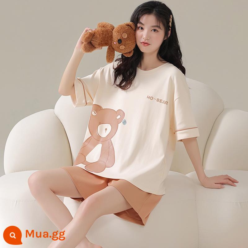 Bộ đồ ngủ Nanjiren nữ mùa hè 2023 bộ đồ hai mảnh cotton ngắn tay mới dễ thương mặc ở nhà mùa hè mùa hè - AM-25252