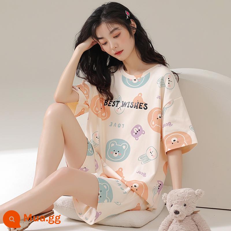 Bộ đồ ngủ Nanjiren nữ mùa hè 2023 bộ đồ hai mảnh cotton ngắn tay mới dễ thương mặc ở nhà mùa hè mùa hè - AM-25233