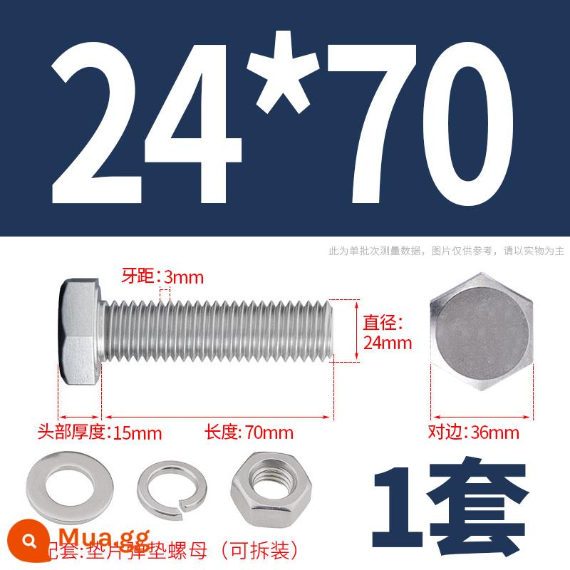 Bộ ốc vít và đai ốc lục giác bên ngoài bằng thép không gỉ 304 Bộ bu lông và ốc vít mở rộng M4M5M6M8M10M12 - M24*70(1 bộ)