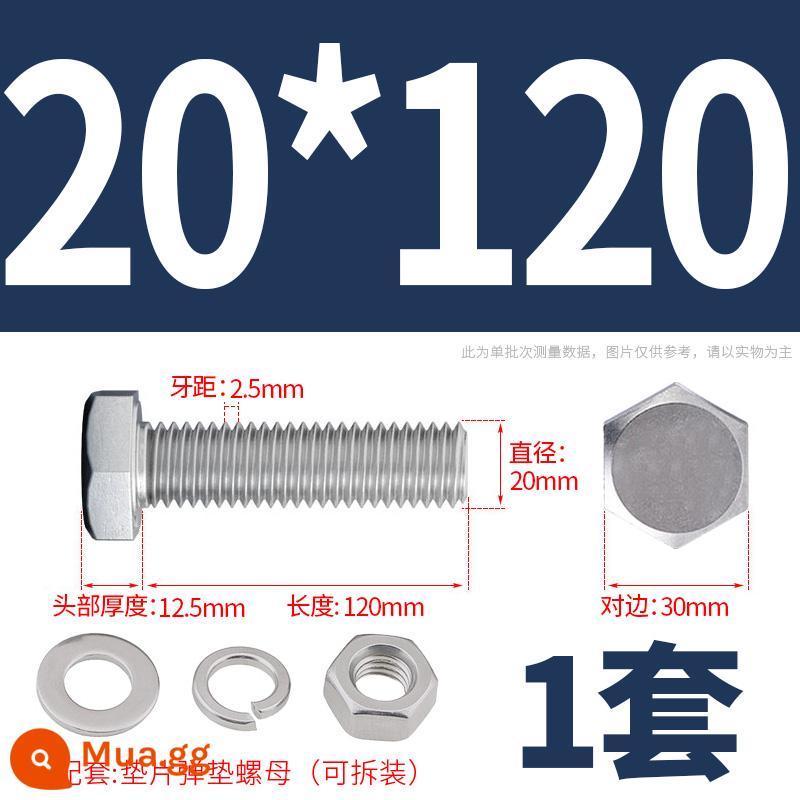 Bộ ốc vít và đai ốc lục giác bên ngoài bằng thép không gỉ 304 Bộ bu lông và ốc vít mở rộng M4M5M6M8M10M12 - M20*120(1 bộ)