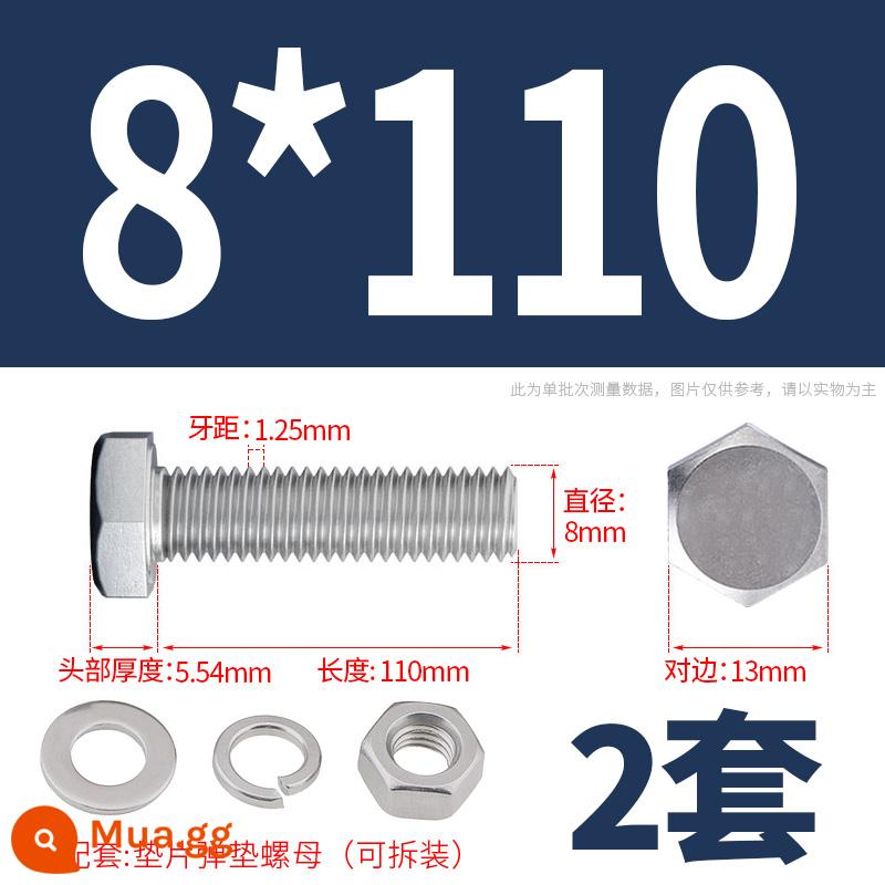 Bộ ốc vít và đai ốc lục giác bên ngoài bằng thép không gỉ 304 Bộ bu lông và ốc vít mở rộng M4M5M6M8M10M12 - M8*110(2 bộ)