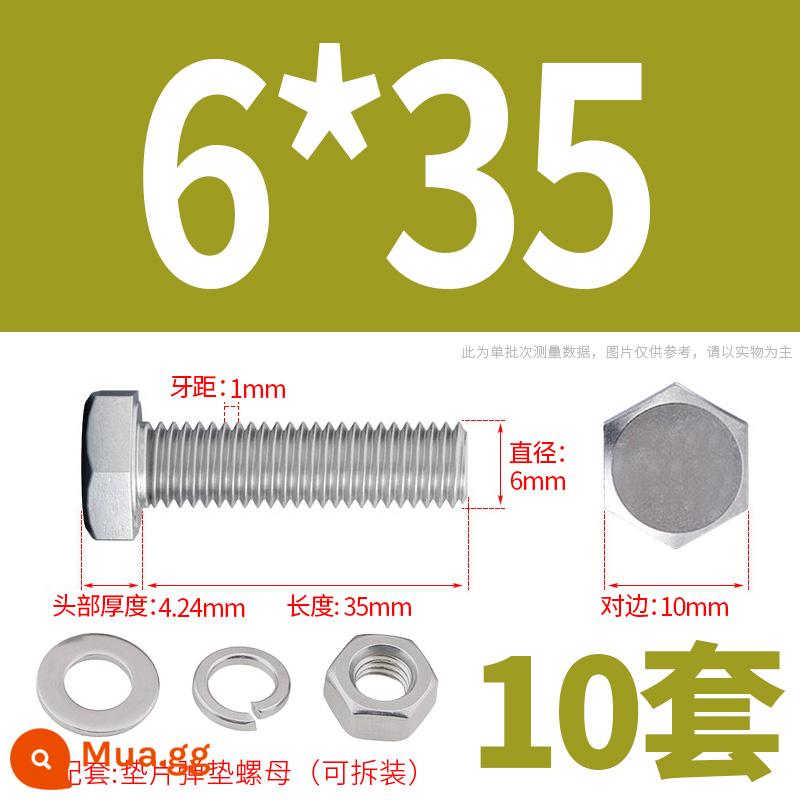 Bộ ốc vít và đai ốc lục giác bên ngoài bằng thép không gỉ 304 Bộ bu lông và ốc vít mở rộng M4M5M6M8M10M12 - M6*35(10 bộ)