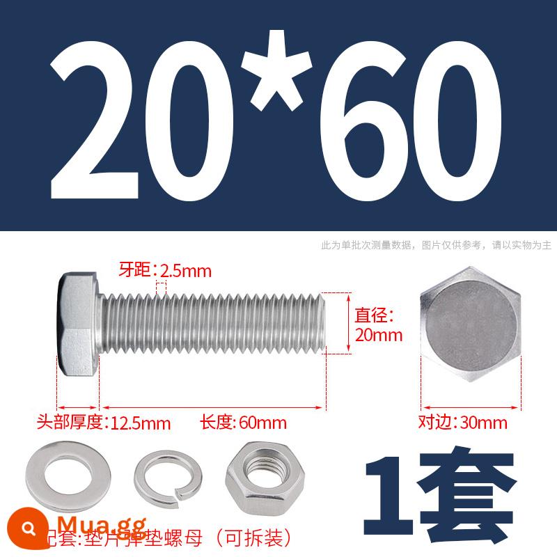 Bộ ốc vít và đai ốc lục giác bên ngoài bằng thép không gỉ 304 Bộ bu lông và ốc vít mở rộng M4M5M6M8M10M12 - M20*60(1 bộ)