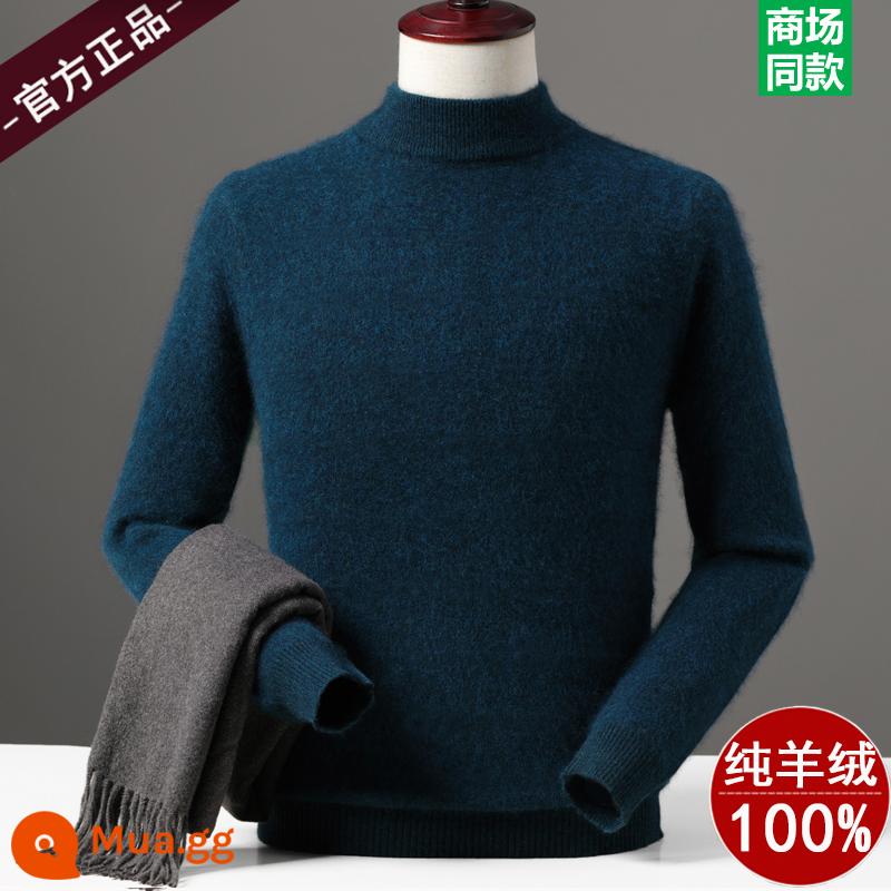 Ordos 100%Cashmere Pure Cashmere Men Half -High Collar dày Mùa đông cao -end Áo len cao cấp Mink Velvet Velvet Velvet - Hà cao nửa xanh