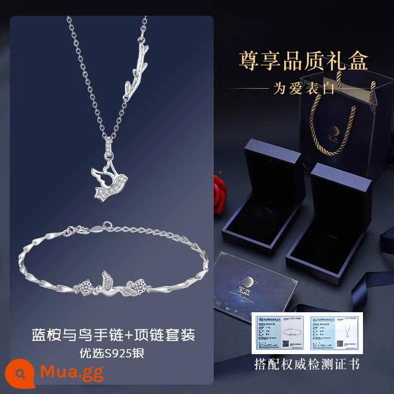 Bạch đàn xanh đã gặp Shihuai và còng tay cô gái vòng tay bạc sterling cặp đôi mới món quà sinh nhật giáng sinh cho bạn gái - Bộ vòng cổ tay "Bạch đàn và chim xanh"-Hộp quà chứng nhận-xưng tội