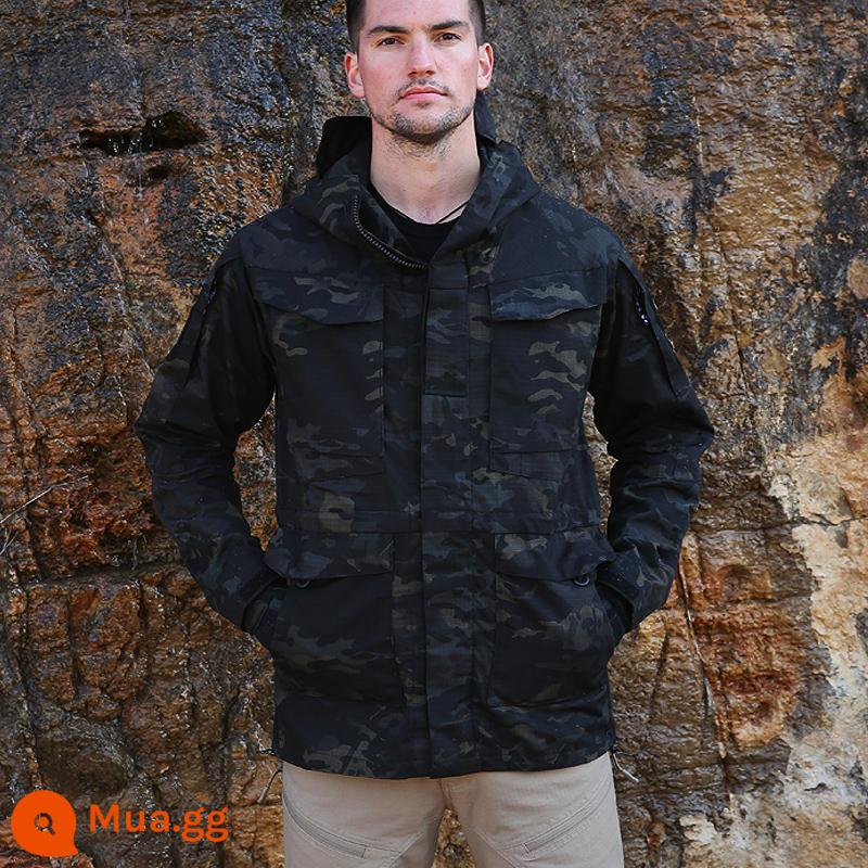 Phóng viên lớp phủ chiến thuật kiểu Mỹ M65 Windbreaker Men's Autumn and Winter ngoài trời Ngụy trang Không thấm nước Lực lượng đặc biệt - Ngụy trang trong đêm tối (áo khoác)