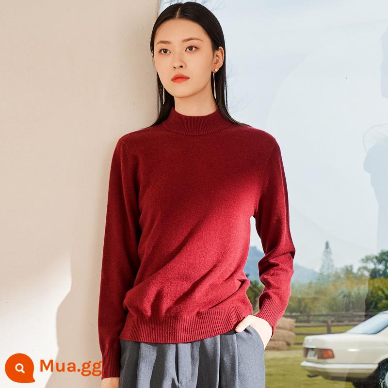 [Cashmere nguyên chất] Áo len cashmere nữ Hengyuanxiang cổ cao nửa đầu mùa thu đông áo len dệt kim có đáy màu trơn áo len - sốt mận đỏ