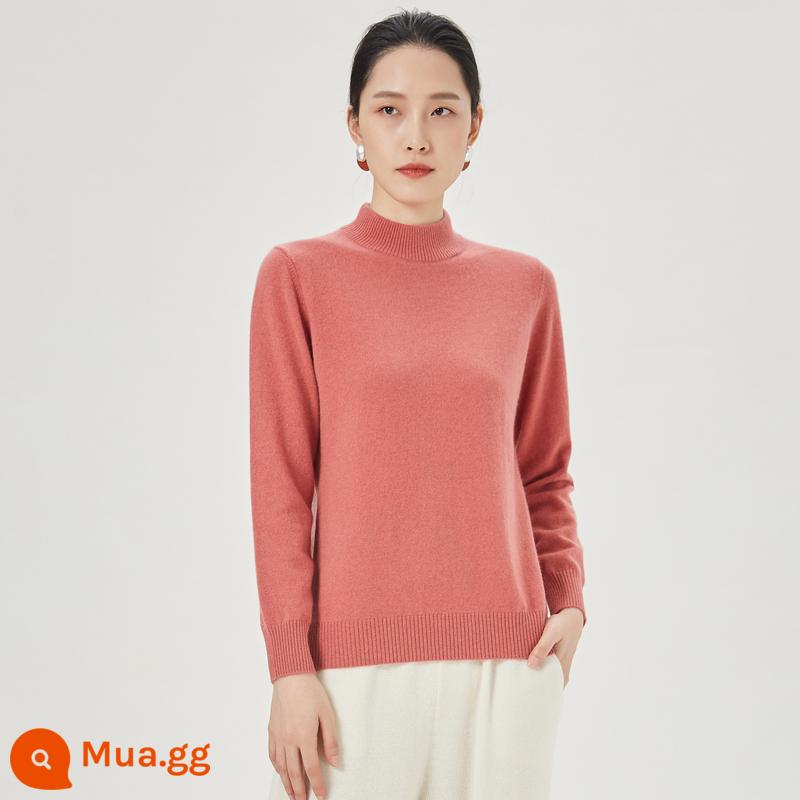 [Cashmere nguyên chất] Áo len cashmere nữ Hengyuanxiang cổ cao nửa đầu mùa thu đông áo len dệt kim có đáy màu trơn áo len - hoa hồng hồng