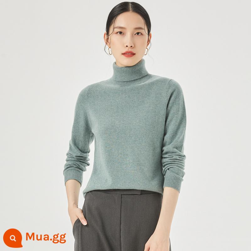 [Cashmere nguyên chất] Áo len cashmere nữ Hengyuanxiang cổ cao nửa đầu mùa thu đông áo len dệt kim có đáy màu trơn áo len - Màu xanh nước biển châu Âu (hai ve áo)