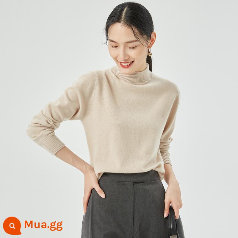 [Cashmere nguyên chất] Áo len cashmere nữ Hengyuanxiang cổ cao nửa đầu mùa thu đông áo len dệt kim có đáy màu trơn áo len - gạo xám