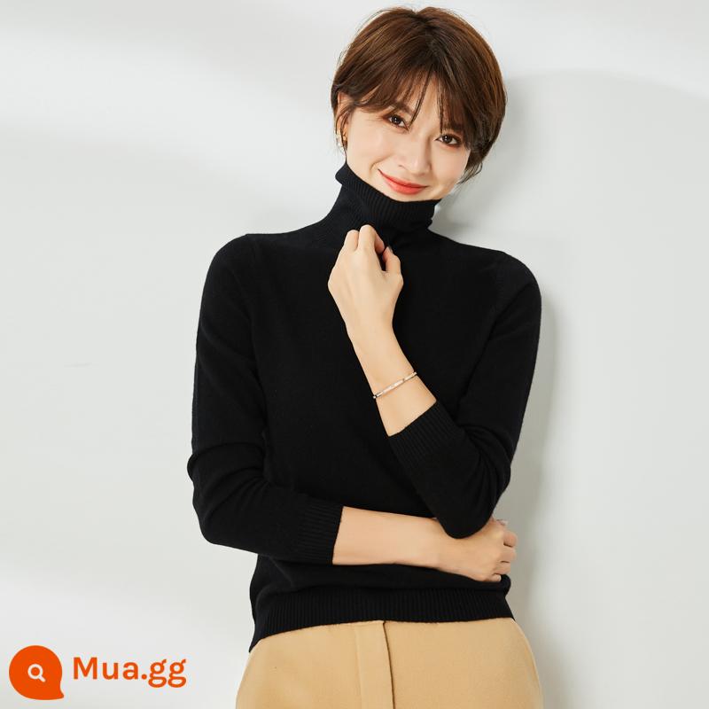 [Cashmere nguyên chất] Áo len cashmere nữ Hengyuanxiang cổ cao nửa đầu mùa thu đông áo len dệt kim có đáy màu trơn áo len - Màu đen (hai ve áo)