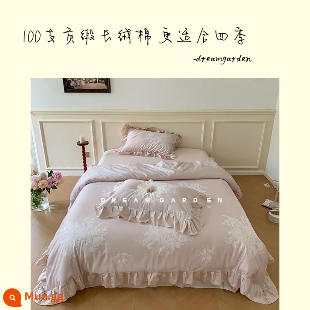 Mùa Thu Đông Công Chúa Pháp Gió In Cotton Chải Tencel Bộ 4 Cotton Nguyên Chất Băng Lụa Chăn Ga Gối Chần Gòn - Bông hồng Alice có thể sử dụng được trong tất cả các mùa