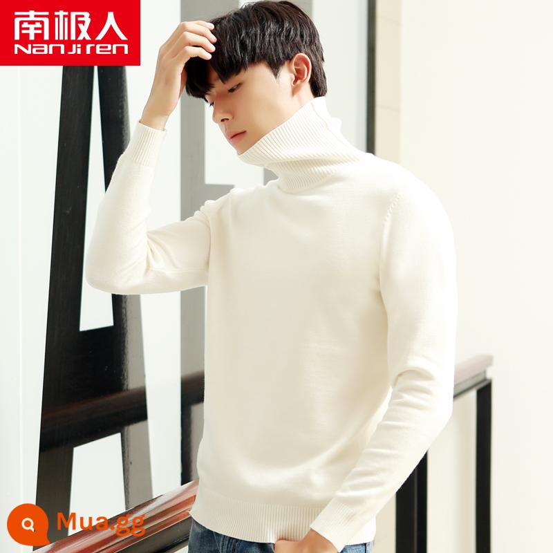 Áo len cao cổ lông cừu nam mùa đông mới lớp bên trong dày bán đan đáy áo len quần áo len không có cashmere - 8783 trắng [áo cổ lọ dày]