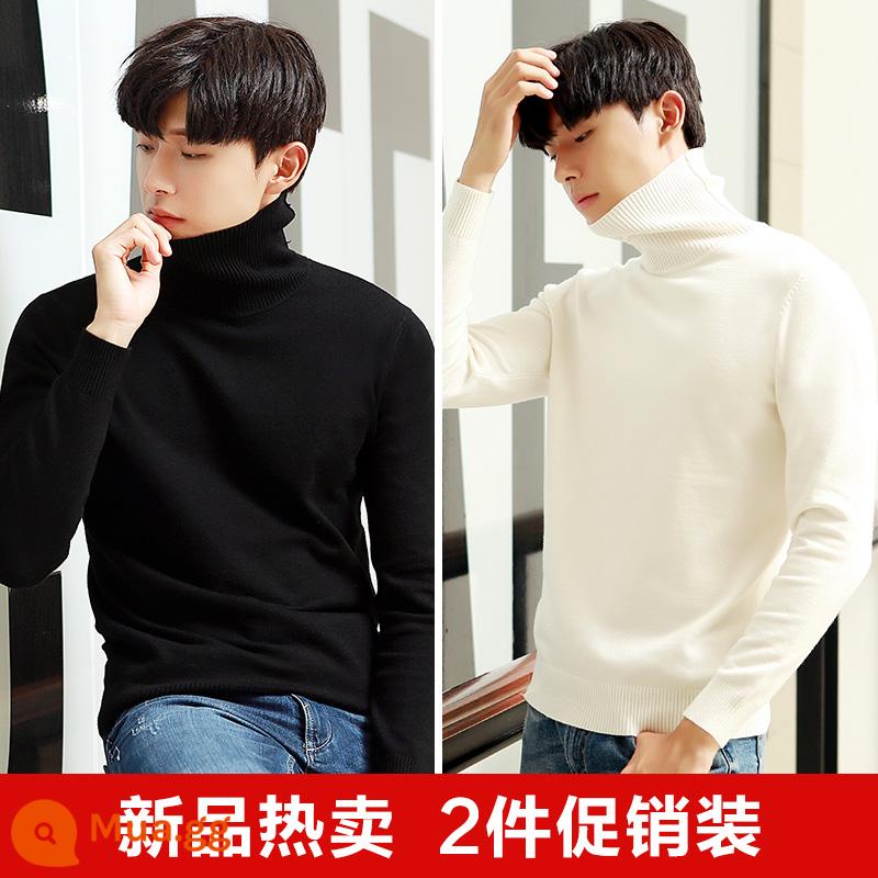 Áo len cao cổ lông cừu nam mùa đông mới lớp bên trong dày bán đan đáy áo len quần áo len không có cashmere - 8783 đen + 8783 trắng [2 áo cổ lọ dày]