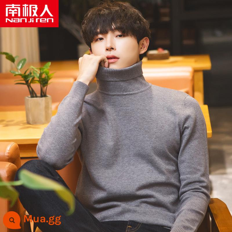 Áo len cao cổ lông cừu nam mùa đông mới lớp bên trong dày bán đan đáy áo len quần áo len không có cashmere - 8783 xám [áo cổ lọ dày]