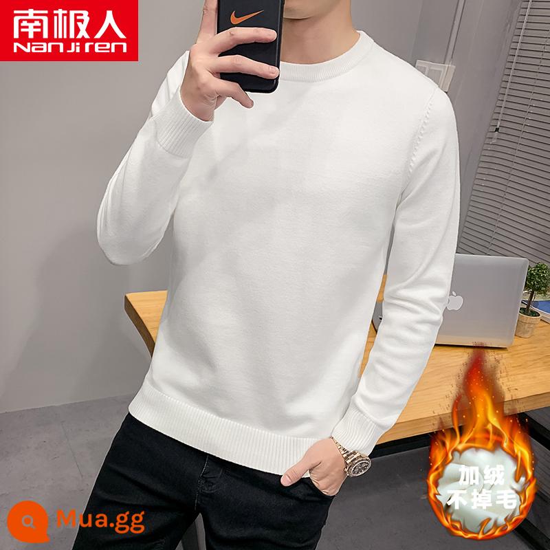 Áo len cao cổ lông cừu nam mùa đông mới lớp bên trong dày bán đan đáy áo len quần áo len không có cashmere - Trắng [cổ tròn nhung]