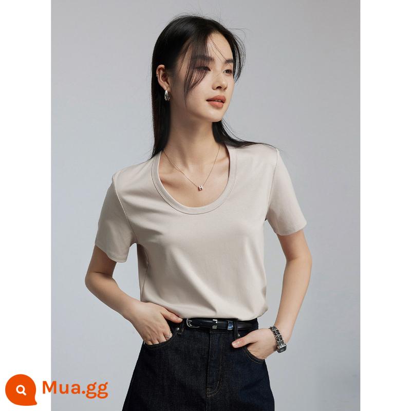 Amoniac lỏng đầu thập niên 60 bằng cotton lỏng màu trắng Áo thun trễ vai màu trắng dành cho nữ mùa xuân và mùa hè cotton làm bóng trang phục bên trong cotton nguyên chất cổ tròn / trang phục bên trong cổ chữ U - Cổ chữ U màu xám chim bồ câu