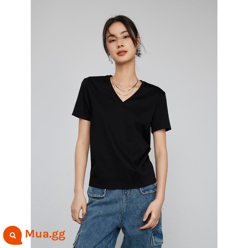 Amoniac lỏng đầu thập niên 60 bằng cotton lỏng màu trắng Áo thun trễ vai màu trắng dành cho nữ mùa xuân và mùa hè cotton làm bóng trang phục bên trong cotton nguyên chất cổ tròn / trang phục bên trong cổ chữ U - Cổ chữ V màu đen tối giản