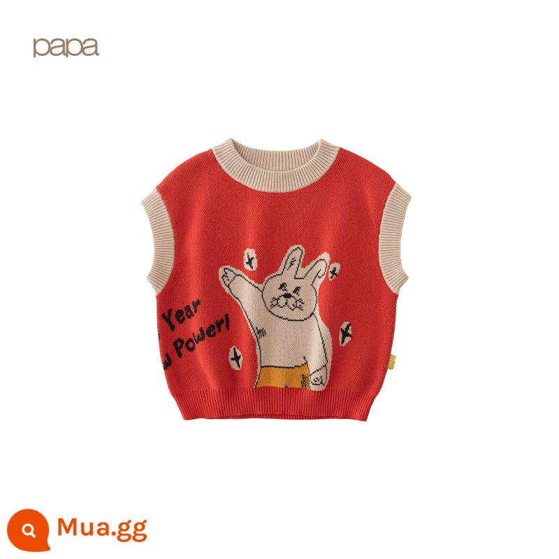 Papa leo núi mùa đông bé mới dễ thương áo vest len bé trai và bé gái ấm áp phong cách nước ngoài cotton vest - màu đỏ