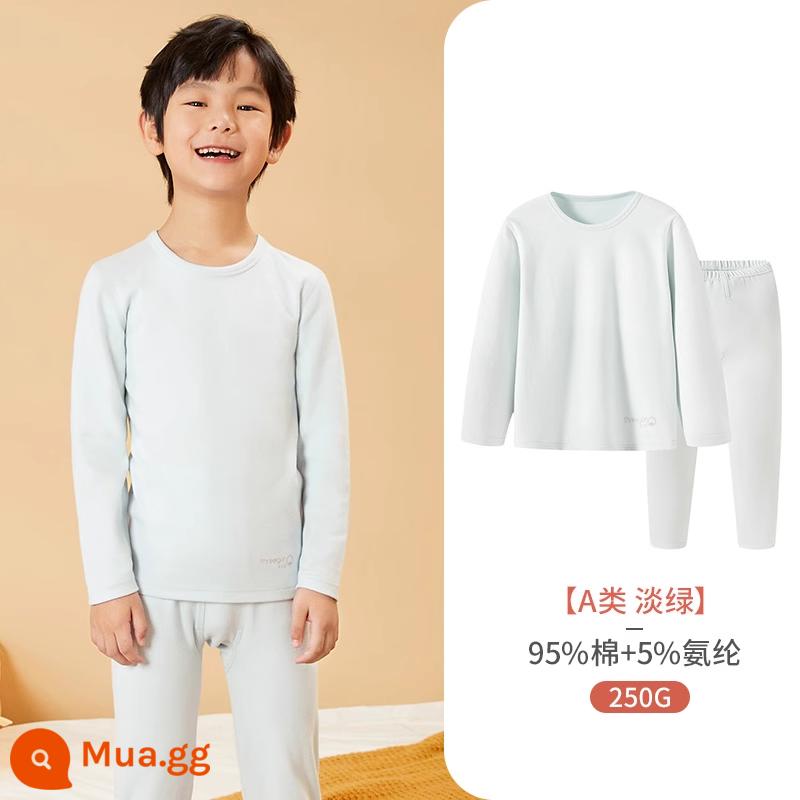 Ba Súng Quần Áo Thu Đông Và Quần Vệ Sinh Trẻ Em Bộ Đồ Ngủ Thu Đông Bộ Đồ Lót Cotton Nguyên Chất Cho Bé Gái Quần Áo Sưởi Ấm Quần Áo Len Cotton - Bé trai xanh nhạt 250G nặng 29405 (cổ tròn)