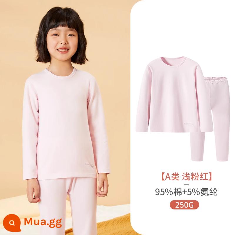 Ba Súng Quần Áo Thu Đông Và Quần Vệ Sinh Trẻ Em Bộ Đồ Ngủ Thu Đông Bộ Đồ Lót Cotton Nguyên Chất Cho Bé Gái Quần Áo Sưởi Ấm Quần Áo Len Cotton - Bé gái hồng nhạt 250G nặng 29368 (cổ tròn)